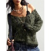 image:imageFloerns Womens Leopard Print Off The Shoulder Sweater Fall 2025 Trendy V Neck Loose Casual Long Sleeve Fuzzy SweaterArmy Green