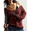image:imageFloerns Womens Leopard Print Off The Shoulder Sweater Fall 2025 Trendy V Neck Loose Casual Long Sleeve Fuzzy SweaterBurgundy