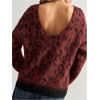 image:imageFloerns Womens Leopard Print Off The Shoulder Sweater Fall 2025 Trendy V Neck Loose Casual Long Sleeve Fuzzy SweaterBurgundy