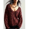 image:imageFloerns Womens Leopard Print Off The Shoulder Sweater Fall 2025 Trendy V Neck Loose Casual Long Sleeve Fuzzy SweaterBurgundy
