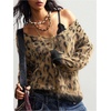 image:imageFloerns Womens Leopard Print Off The Shoulder Sweater Fall 2025 Trendy V Neck Loose Casual Long Sleeve Fuzzy SweaterYellow