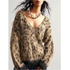image:imageFloerns Womens Leopard Print Off The Shoulder Sweater Fall 2025 Trendy V Neck Loose Casual Long Sleeve Fuzzy SweaterYellow