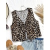 image:imageFloerns Womens Leopard Print Sleeveless Vest Cute Tie Front V Neck Crop Tank TopBrown