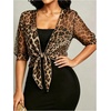 image:imageFloerns Womens Leopard Print Tie Front Mesh Blouses Half Sleeve Open Cropped Fall CardigansBrown