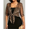 image:imageFloerns Womens Leopard Print Tie Front Mesh Blouses Half Sleeve Open Cropped Fall CardigansBrown