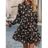 image:imageFloerns Womens Leopard Print Tie Neck Party Dress Layered Long Sleeve A Line DressesBlack