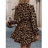 image:imageFloerns Womens Leopard Print Tie Neck Party Dress Layered Long Sleeve A Line DressesKhaki