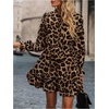 image:imageFloerns Womens Leopard Print Tie Neck Party Dress Layered Long Sleeve A Line DressesKhaki