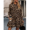 image:imageFloerns Womens Leopard Print Tie Neck Party Dress Layered Long Sleeve A Line DressesKhaki