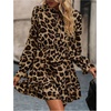 image:imageFloerns Womens Leopard Print Tie Neck Party Dress Layered Long Sleeve A Line DressesKhaki
