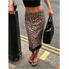 image:imageFloerns Womens Leopard Satin Midi Skirt Low Waist Lace Trim Bodycon SkirtMulticolor