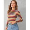 image:imageFloerns Womens Mock Turtleneck Long Sleeve Slim Fit Stretch Striped TShirts Tunic Tops Fall Fashion Trendy Outfits ClothesMulti
