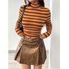 image:imageFloerns Womens Mock Turtleneck Long Sleeve Slim Fit Stretch Striped TShirts Tunic Tops Fall Fashion Trendy Outfits ClothesYellow Striped