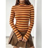 image:imageFloerns Womens Mock Turtleneck Long Sleeve Slim Fit Stretch Striped TShirts Tunic Tops Fall Fashion Trendy Outfits ClothesYellow Striped