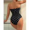 image:imageFloerns Womens One Piece Swimsuit Striped Ruched Strapless Bandeau Bathing Suit BeachwearBlack Polka Dots