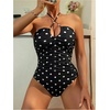 image:imageFloerns Womens One Piece Swimsuit Striped Ruched Strapless Bandeau Bathing Suit BeachwearBlack Polka Dots