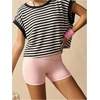 image:imageFloerns Womens Open Back Workout Top Striped Short Sleeve Gym Athletic Running TeesBlack and White