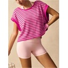 image:imageFloerns Womens Open Back Workout Top Striped Short Sleeve Gym Athletic Running TeesHot Pink