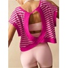 image:imageFloerns Womens Open Back Workout Top Striped Short Sleeve Gym Athletic Running TeesHot Pink
