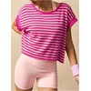 image:imageFloerns Womens Open Back Workout Top Striped Short Sleeve Gym Athletic Running TeesHot Pink