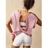 image:imageFloerns Womens Open Back Workout Top Striped Short Sleeve Gym Athletic Running TeesPink