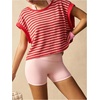 image:imageFloerns Womens Open Back Workout Top Striped Short Sleeve Gym Athletic Running TeesRed