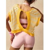 image:imageFloerns Womens Open Back Workout Top Striped Short Sleeve Gym Athletic Running TeesYellow