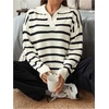 image:imageFloerns Womens Plus Size Casual Striped Long Sleeve V Neck Pullover Sweater Loose Fit Fall Knitted TopWhite