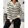 image:imageFloerns Womens Plus Size Casual Striped Long Sleeve V Neck Pullover Sweater Loose Fit Fall Knitted TopWhite