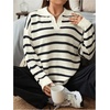 image:imageFloerns Womens Plus Size Casual Striped Long Sleeve V Neck Pullover Sweater Loose Fit Fall Knitted TopWhite