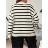 image:imageFloerns Womens Plus Size Casual Striped Long Sleeve V Neck Pullover Sweater Loose Fit Fall Knitted TopWhite