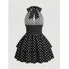 image:imageFloerns Womens Plus Size Cheetah Halter Short Dress Sleeveless Shirred Layered Ruffle Hem Y2k Going Out Mini DressesBlack  White