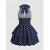 image:imageFloerns Womens Plus Size Cheetah Halter Short Dress Sleeveless Shirred Layered Ruffle Hem Y2k Going Out Mini DressesDark Blue