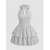 image:imageFloerns Womens Plus Size Cheetah Halter Short Dress Sleeveless Shirred Layered Ruffle Hem Y2k Going Out Mini DressesWhite Polka Dots