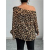 image:imageFloerns Womens Plus Size Cheetah Long Sleeve Blouses Off The Shoulder Date Night Going Out TopsBrown
