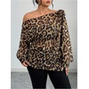 image:imageFloerns Womens Plus Size Cheetah Long Sleeve Blouses Off The Shoulder Date Night Going Out TopsBrown