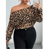 image:imageFloerns Womens Plus Size Cheetah Long Sleeve Blouses Off The Shoulder Date Night Going Out TopsBrown