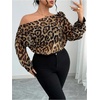 image:imageFloerns Womens Plus Size Cheetah Long Sleeve Blouses Off The Shoulder Date Night Going Out TopsBrown