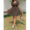 image:imageFloerns Womens Plus Size Leopard Going Out Dress Tie Front V Neck Short Sleeve A Line Night Out DressesBrown Leopard