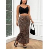image:imageFloerns Womens Plus Size Leopard Print Mesh High Waisted Maxi SkirtsBrown