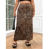image:imageFloerns Womens Plus Size Leopard Print Mesh High Waisted Maxi SkirtsBrown