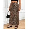 image:imageFloerns Womens Plus Size Leopard Print Mesh High Waisted Maxi SkirtsBrown