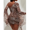 image:imageFloerns Womens Plus Size Leopard Print One Shoulder Long Sleeve Mini DressBrown