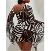 image:imageFloerns Womens Plus Size Leopard Print One Shoulder Long Sleeve Mini DressBrown Zebra