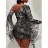 image:imageFloerns Womens Plus Size Leopard Print One Shoulder Long Sleeve Mini DressGrey Cheetah