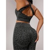 image:imageFloerns Womens Plus Size Leopard Workout 2 Piece Outfits Cropped Tank Tops and High Waisted Leggings Sport SetsGrey