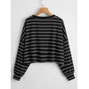 image:imageFloerns Womens Plus Size Long Sleeve Striped Oversize Pullovers Crop Top TeeBlack