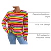 image:imageFloerns Womens Plus Size Long Sleeve Striped Oversize Pullovers Crop Top TeeRed Rainbow Striped
