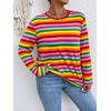 image:imageFloerns Womens Plus Size Long Sleeve Striped Oversize Pullovers Crop Top TeeRed Rainbow Striped