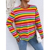 image:imageFloerns Womens Plus Size Long Sleeve Striped Oversize Pullovers Crop Top TeeRed Rainbow Striped